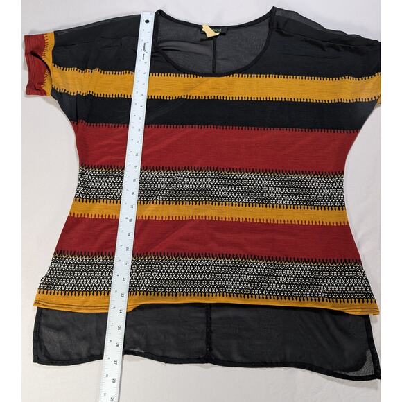 Y2K Beware Striped Sheer Blouse Top Womens XL Multicolor Boho Festival Mesh - Picture 4 of 5